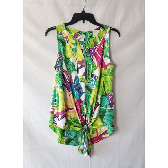 Chico’s Island Sleeveless Tie Front Blouse Size XS/2 Tropical Resort Style Top - Picture 1 of 6